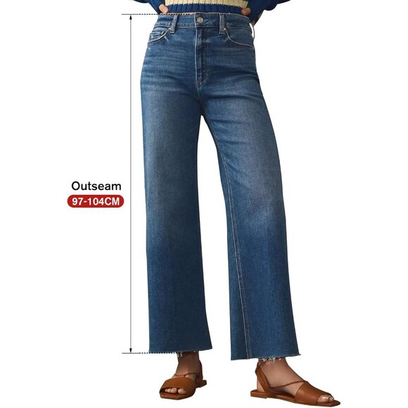 Women Wide Leg Jeans High Waist Stretchy Denim Casual Pants Trendy Fall - Picture 2 of 5